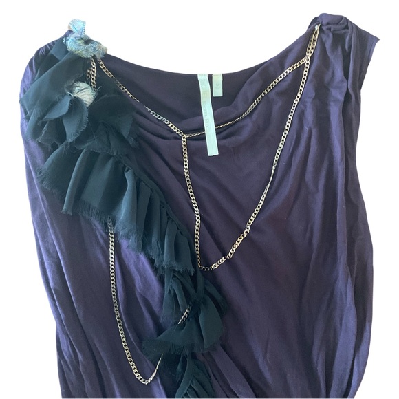RACHEL ROY Draped Top with Cascade Ruffle Flowers & Rose Gold Metallic Chain - Picture 3 of 9